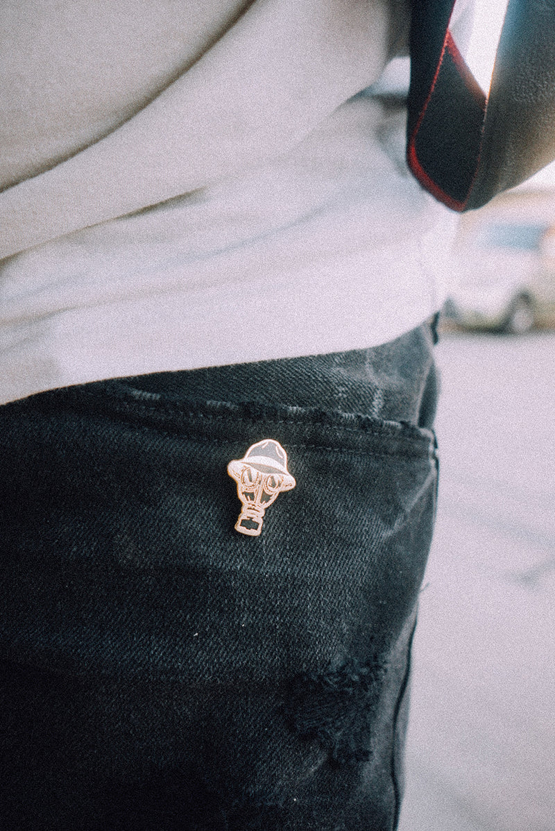 Gas Mask Pin Gold – The Psycho Shop / Psycho Realm Merchandise